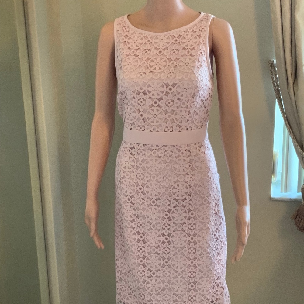 Kasper Pink Lace Overlay Sleeveless Sheath Dress